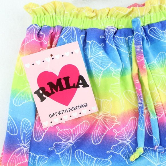 RMLA Girls Shorts and Sunglasses Set Size 6x Knit Rainbow Stripes Butterflies - Picture 2 of 7